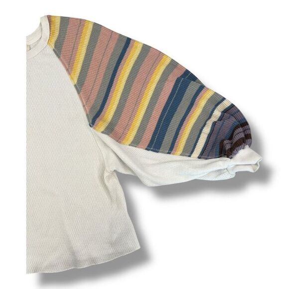 Free People Rainbow Dreams Oversized Slouchy Thermal Top Size Medium - Picture 6 of 6